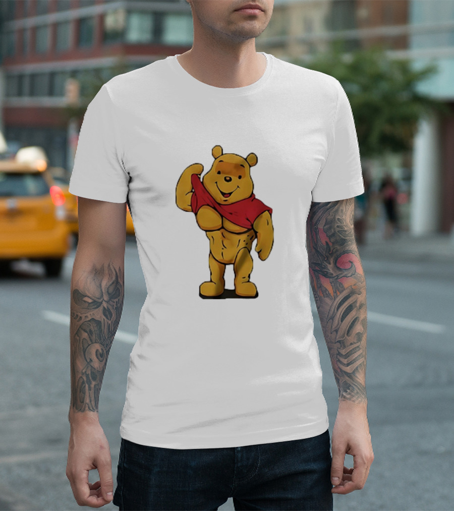 Buff Winnie The Pooh Flexing Muscles Bodybuilder Parody T-Shirt