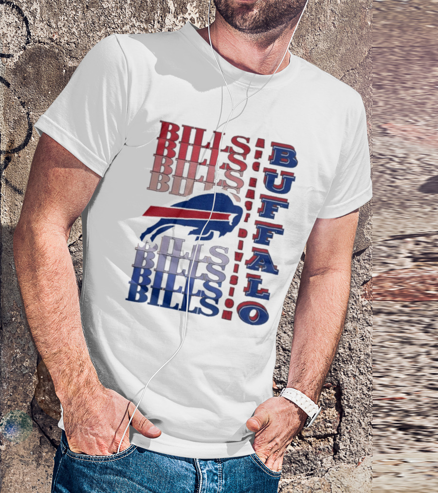 Buffalo Bills AFC East Division Bills Repeated Blue And Red Text T-Shirt