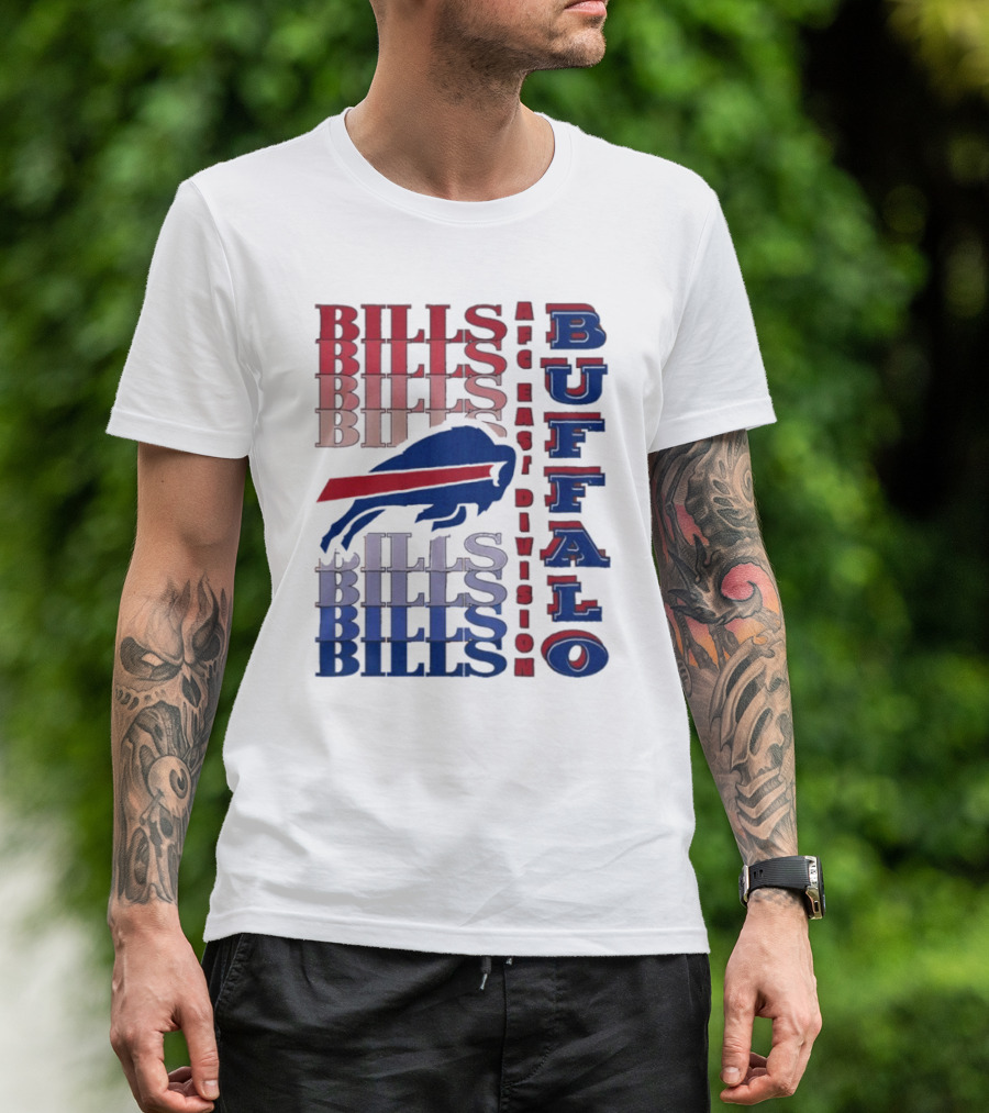Buffalo Bills AFC East Division Bills Repeated Blue And Red Text T-Shirt