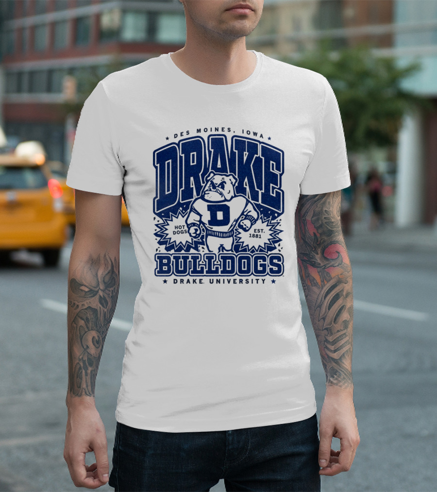 Des Moines Iowa Drake University Bulldogs Mascot Hot Dogs Est 1881 T-Shirt
