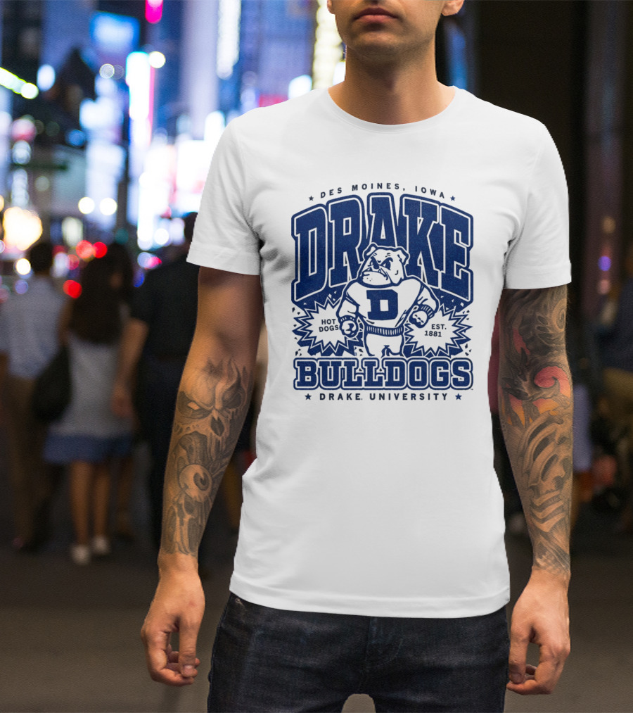 Des Moines Iowa Drake University Bulldogs Mascot Hot Dogs Est 1881 T-Shirt