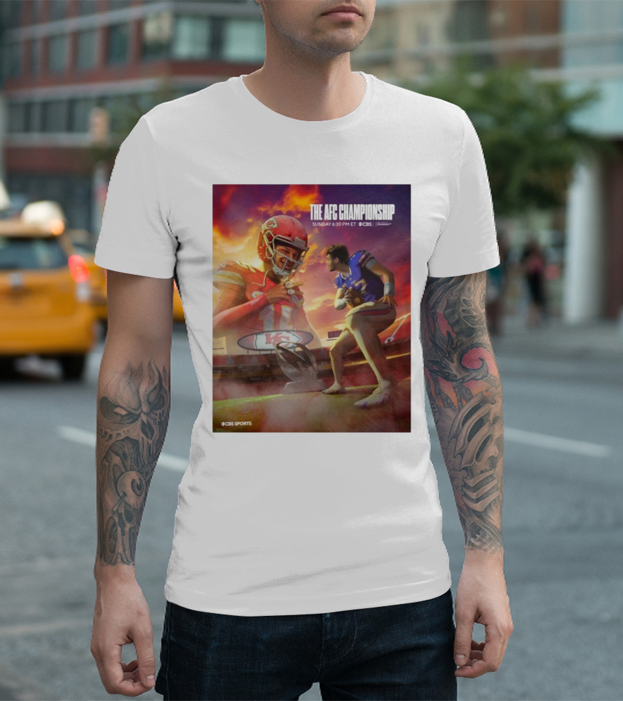 The AFC Championship Buffalo Bills Vs Kansas City Chiefs Sunday 6:30 PM ET On CBS Sports NFL Football T-Shirt