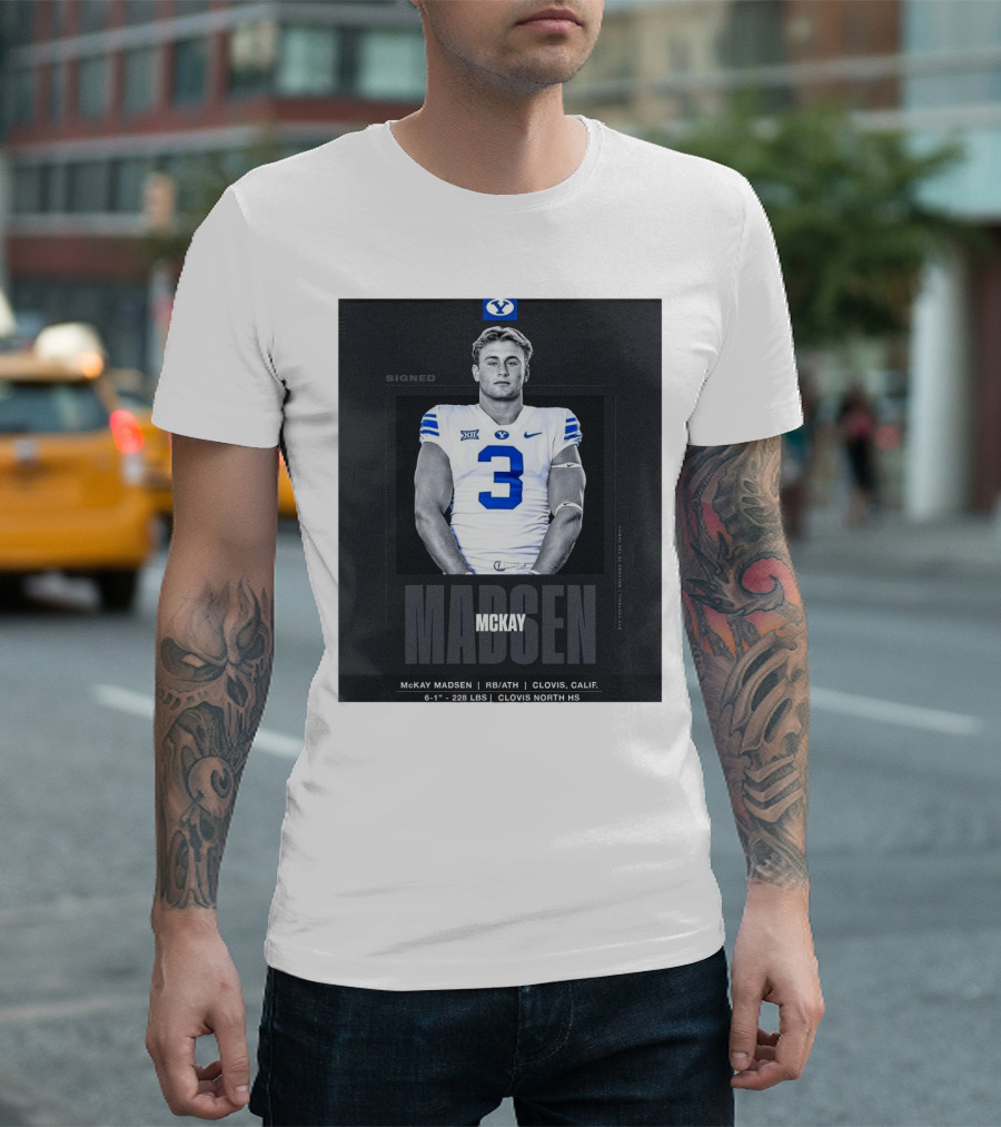 BYU Cougars McKay Madsen Signed Clovis North HS Welcome T-Shirt