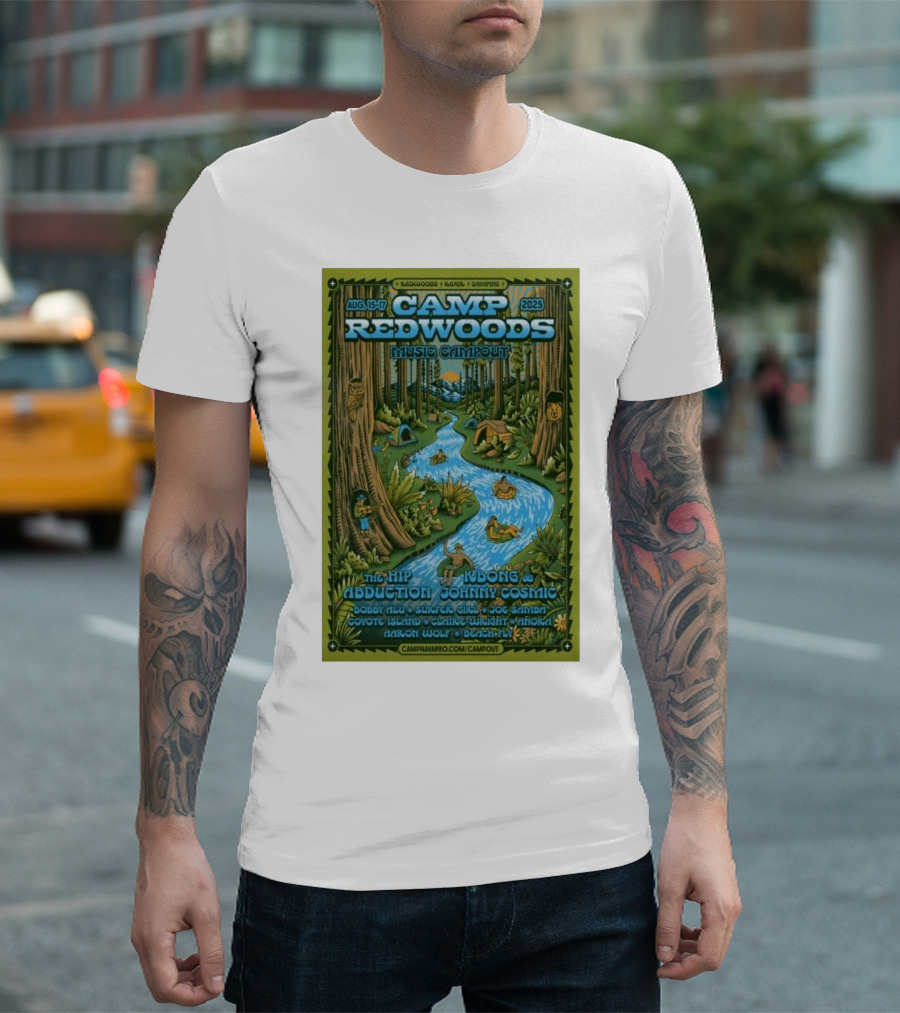 Camp Redwoods Music Campout Aug 15-17 2025 The Hip Abduction KBong Johnny Cosmic T-Shirt