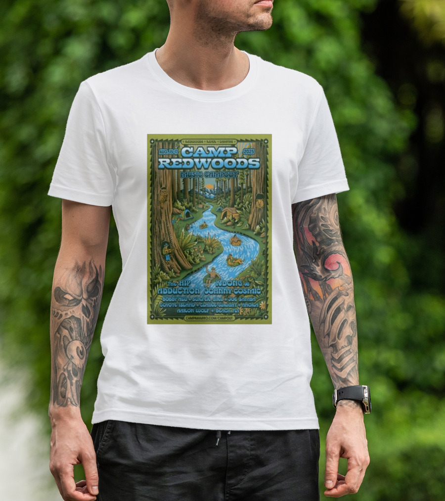 Camp Redwoods Music Campout Aug 15-17 2025 The Hip Abduction KBong Johnny Cosmic T-Shirt