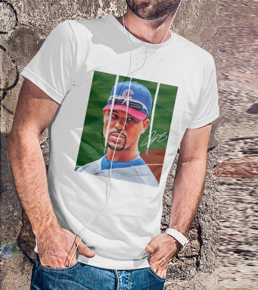 Chicago Cubs Derrek Lee Signature Portrait With Cap And Sunglasses T-Shirt