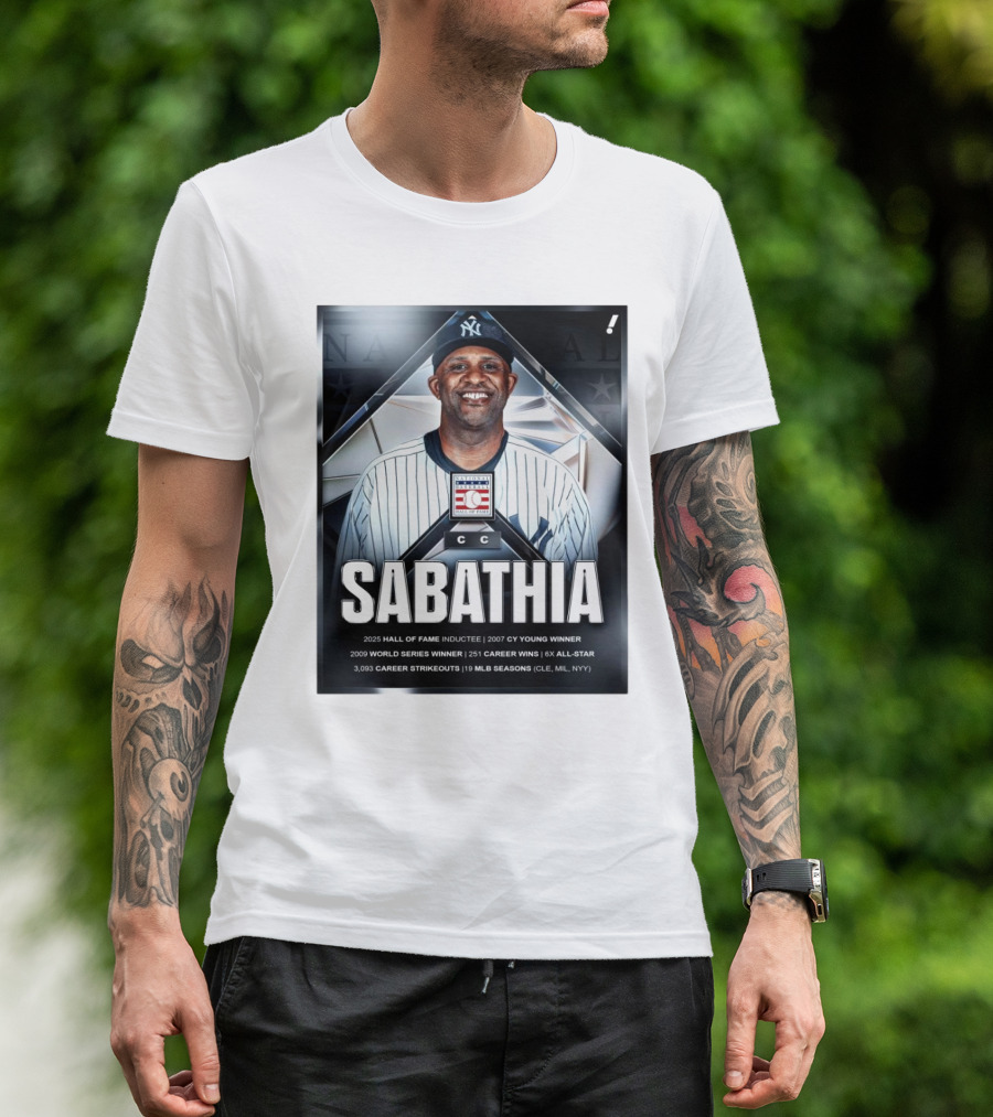CC Sabathia Hall Of Fame Inductee 2025 Cy Young Winner World Series Winner Career Wins All-Star Strikeouts MLB Seasons CLE MIL NYY T-Shirt