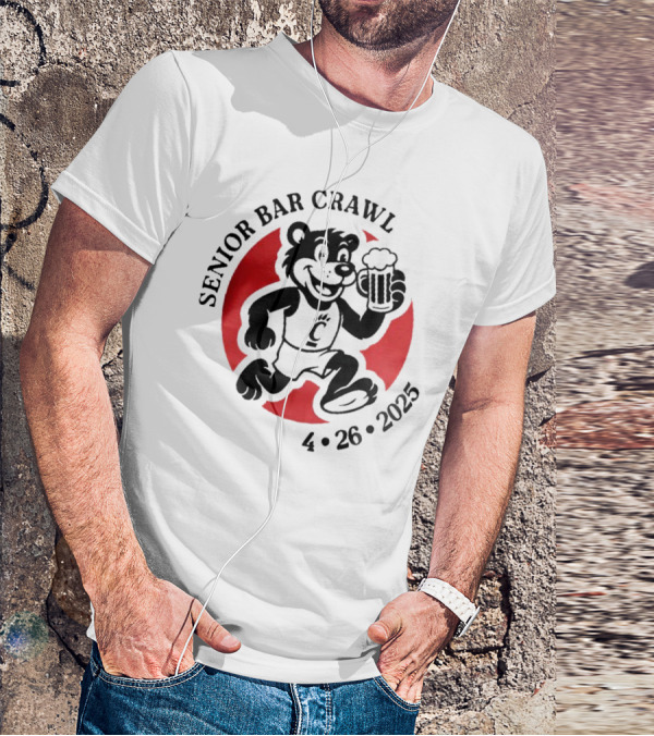 Cincinnati Senior Bar Crawl 4-26-2025 Bearcat Paw Red Circle T-Shirt