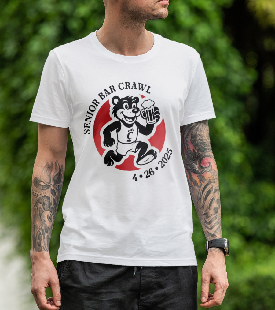 Cincinnati Senior Bar Crawl 4-26-2025 Bearcat Paw Red Circle T-Shirt