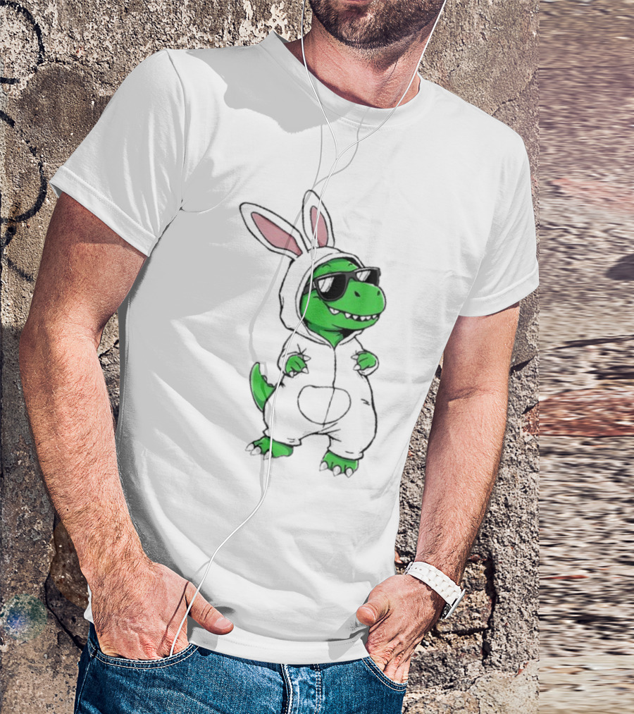 Cool Dino Wearing Easter Bunny Rabbit Costume With Sunglasses T-Shirt