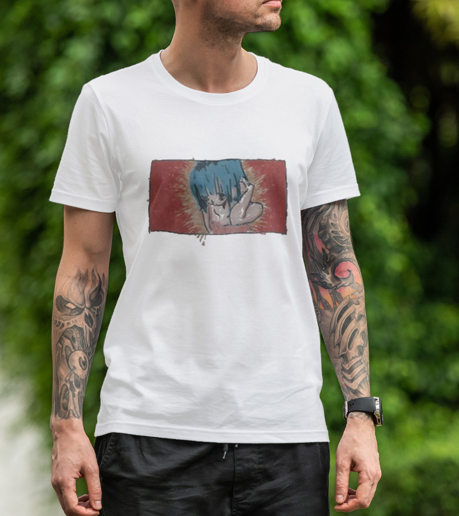 Kuru Blue-Haired Apparition Red Background Deadair T-Shirt