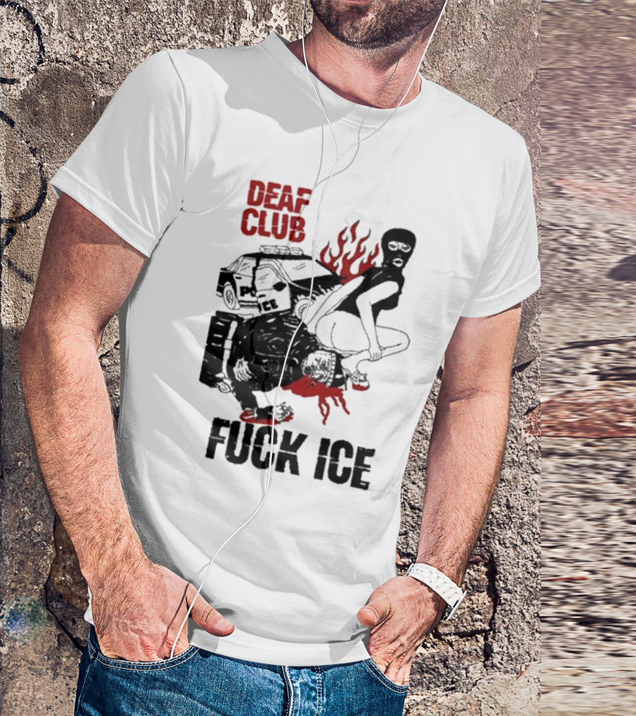 DEAF CLUB FUCK ICE Burning Antlers And Devil Imagery T-Shirt