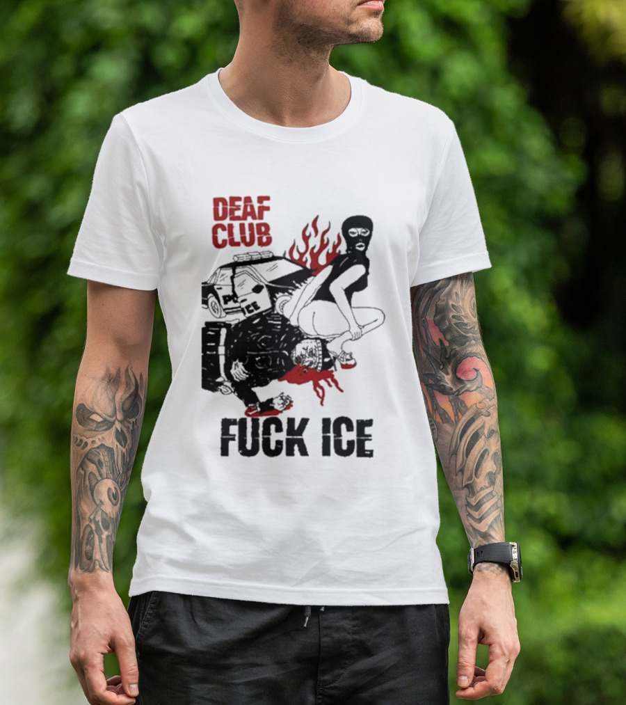 DEAF CLUB FUCK ICE Burning Antlers And Devil Imagery T-Shirt