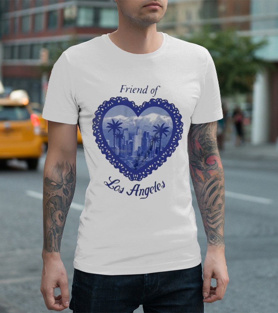 Friend Of Los Angeles Crooked Jon Lovett Heart Skyline Palms T-Shirt
