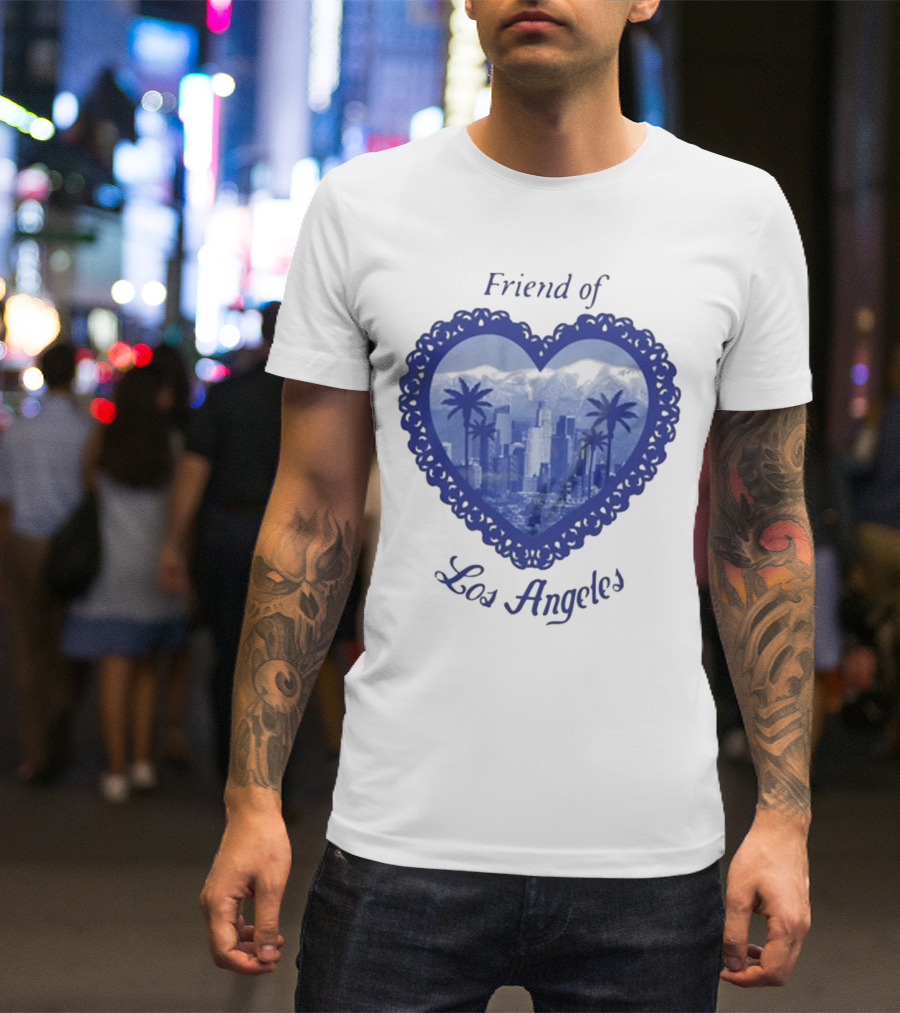 Friend Of Los Angeles Crooked Jon Lovett Heart Skyline Palms T-Shirt