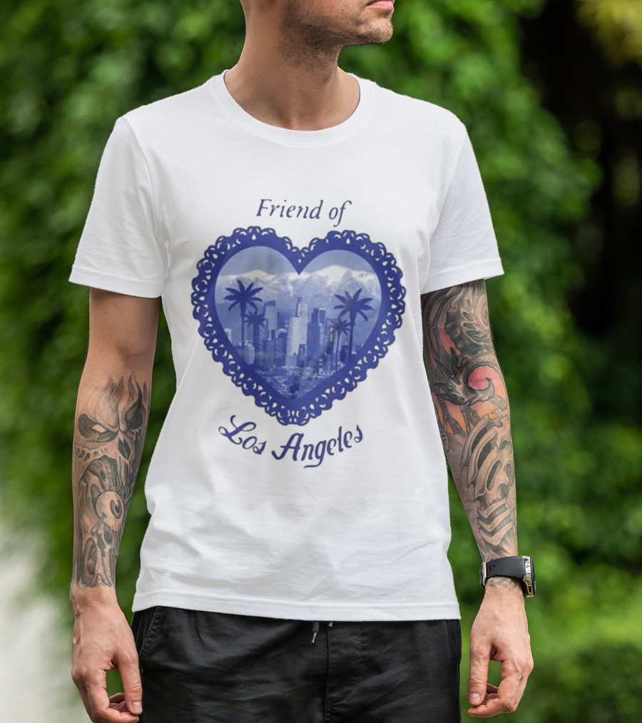 Friend Of Los Angeles Crooked Jon Lovett Heart Skyline Palms T-Shirt