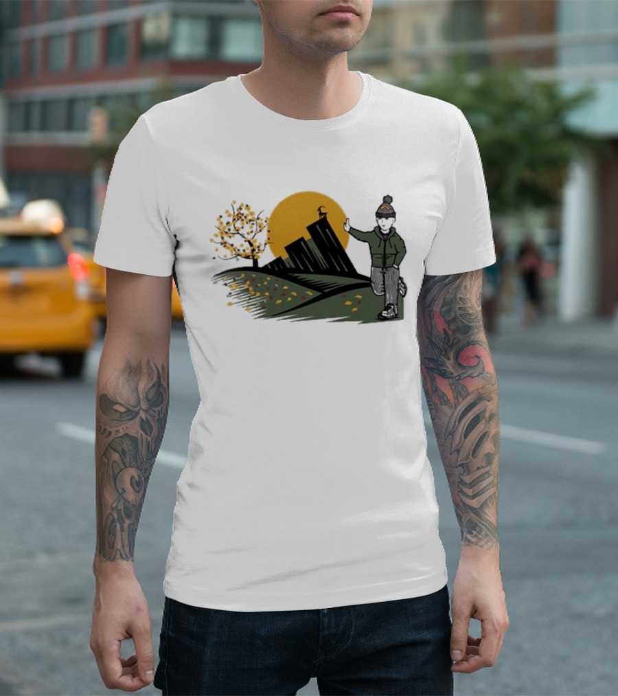 Daft Laddie Autumn Outdoors Skyline with Person Walking T-Shirt