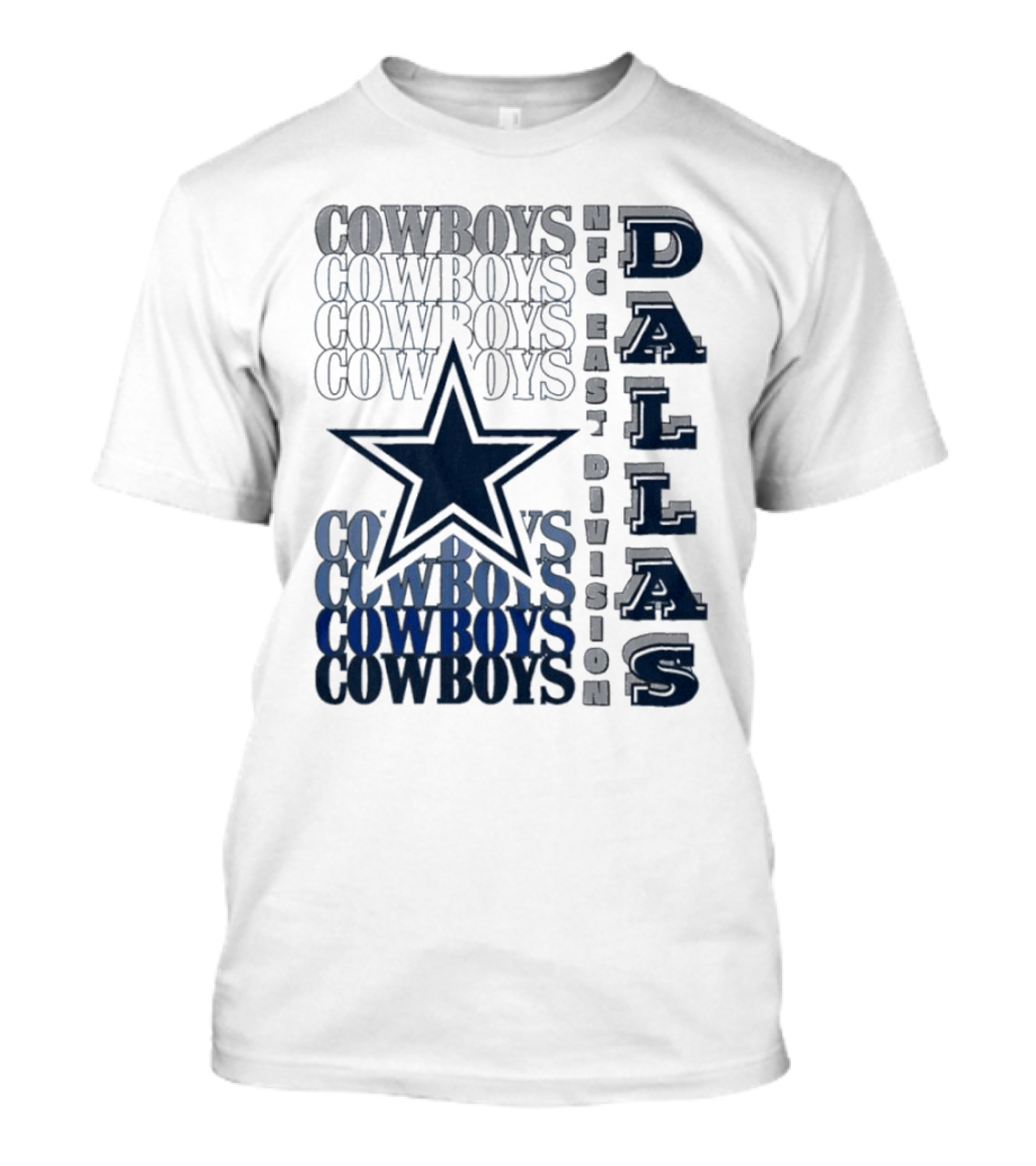 Dallas Cowboys NFC East Division Star Graphics Cowboys Text Pattern T-Shirt
