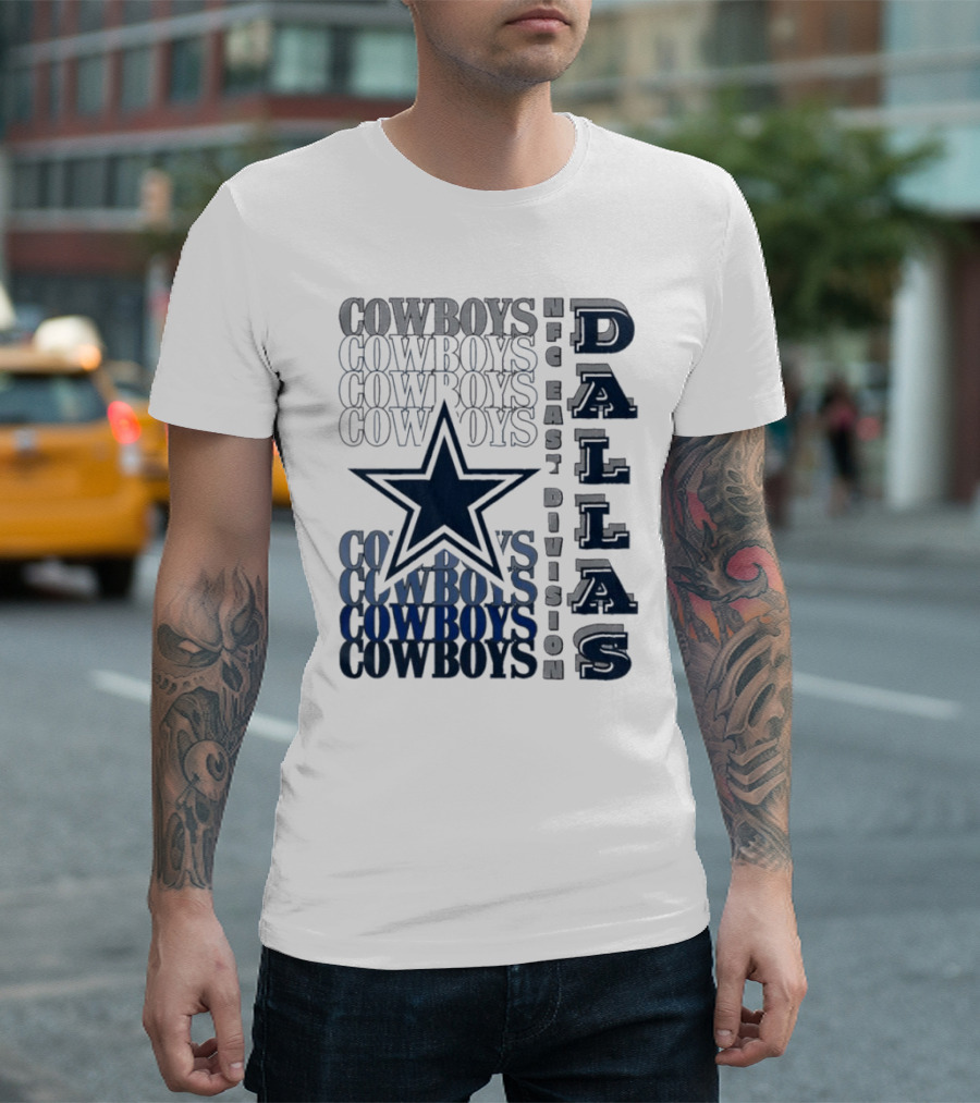 Dallas Cowboys NFC East Division Star Graphics Cowboys Text Pattern T-Shirt