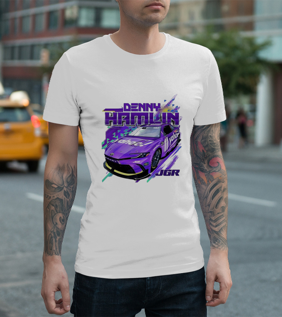 Denny Hamlin Purple Yahoo Race Car JGR Number 11 T-Shirt