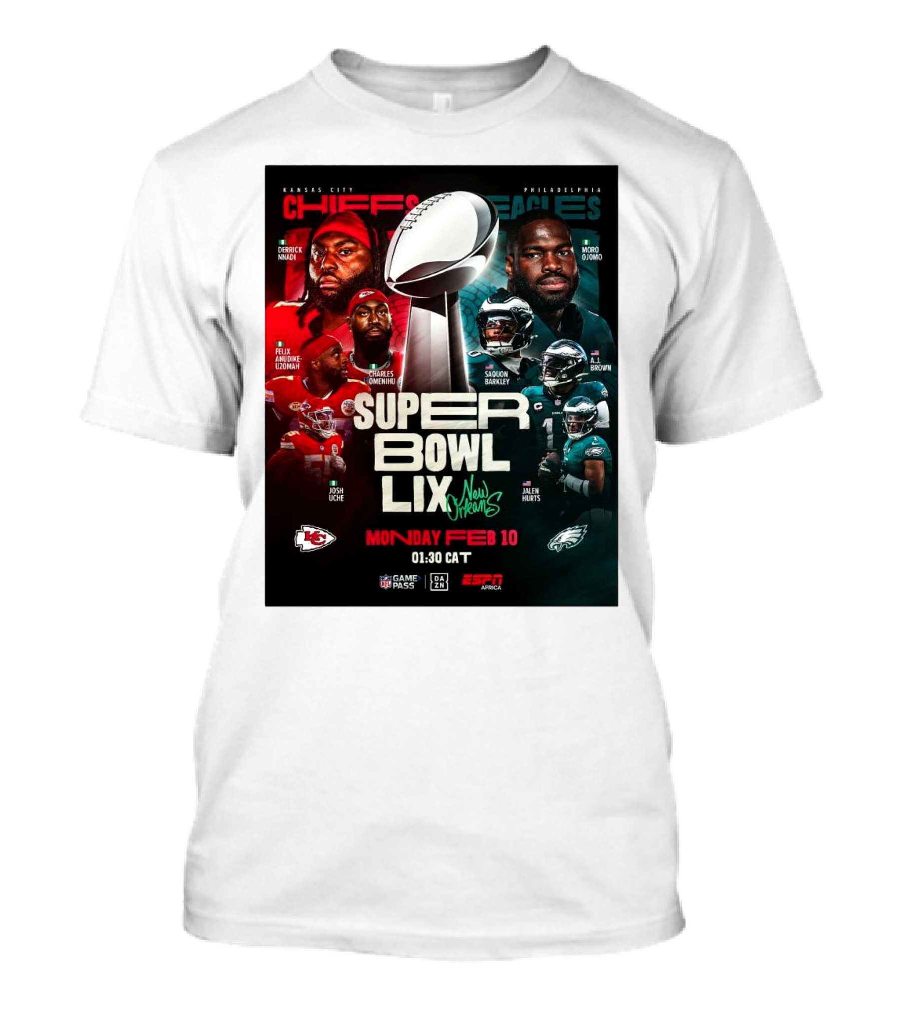 Kansas City Chiefs Vs Philadelphia Eagles Super Bowl LIX New Orleans Monday Feb 10 2025 Derrick Nnadi Saquon Barkley T-Shirt