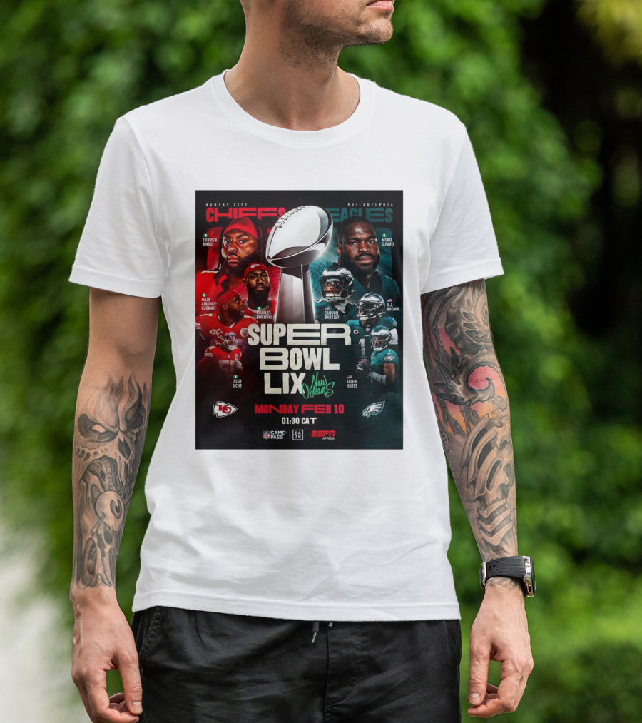 Kansas City Chiefs Vs Philadelphia Eagles Super Bowl LIX New Orleans Monday Feb 10 2025 Derrick Nnadi Saquon Barkley T-Shirt