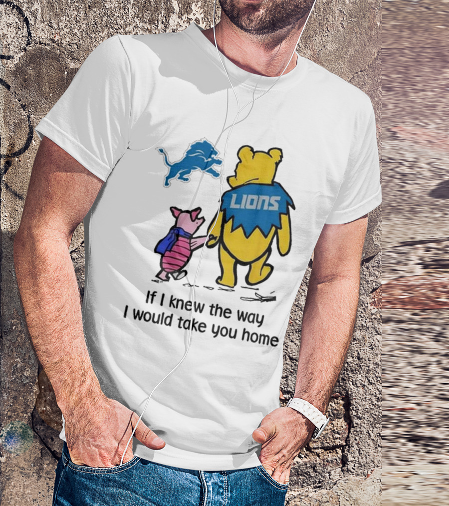 Detroit Lions Winnie The Pooh Piglet Walking Holding Hands T-Shirt