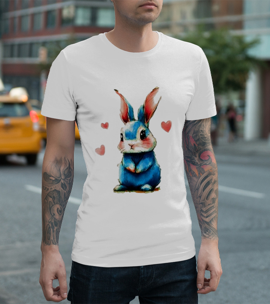 Everybody Knows That I’m Out of Place Cute Blue Bunny with Hearts T-Shirt