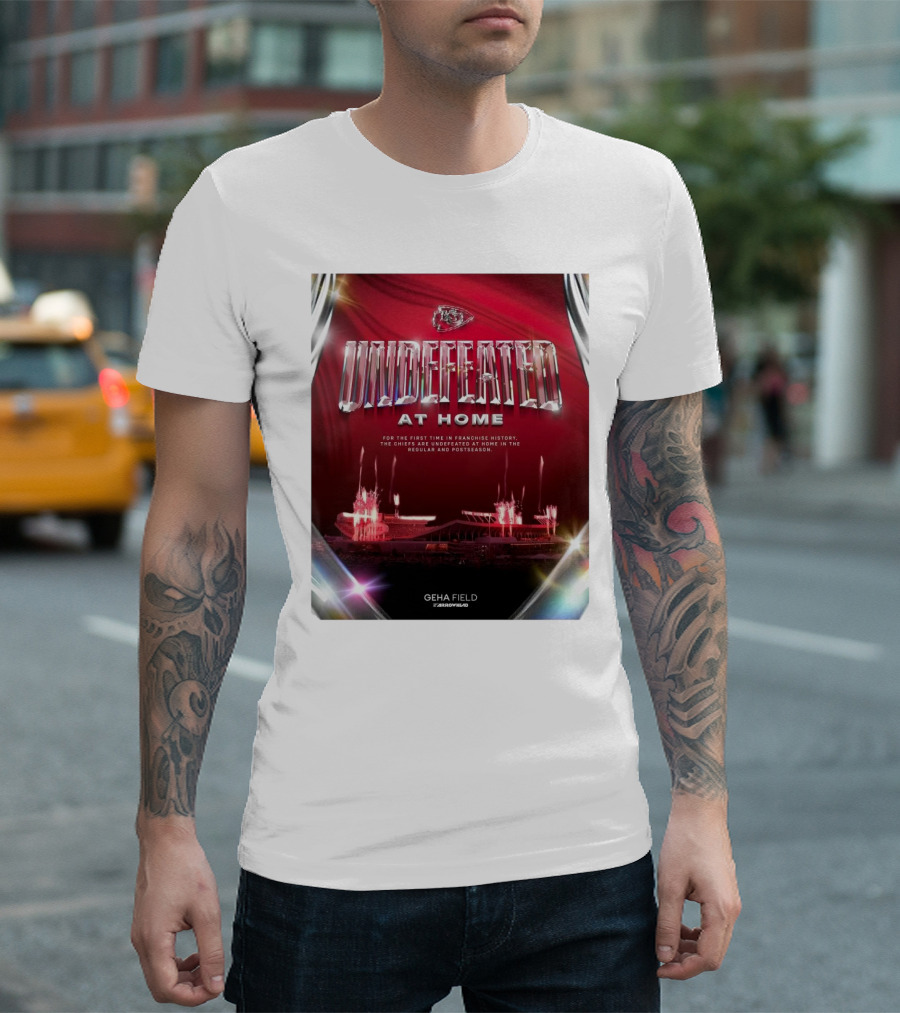 Undefeated at Home for the First Time in Franchise History Chiefs Regular and Postseason GEHA Field Arrowhead T-Shirt