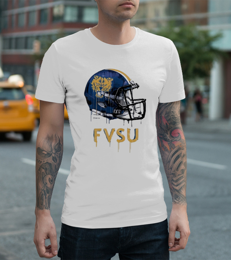 FVSU Wildcats Dripping Helmet Football T-Shirt