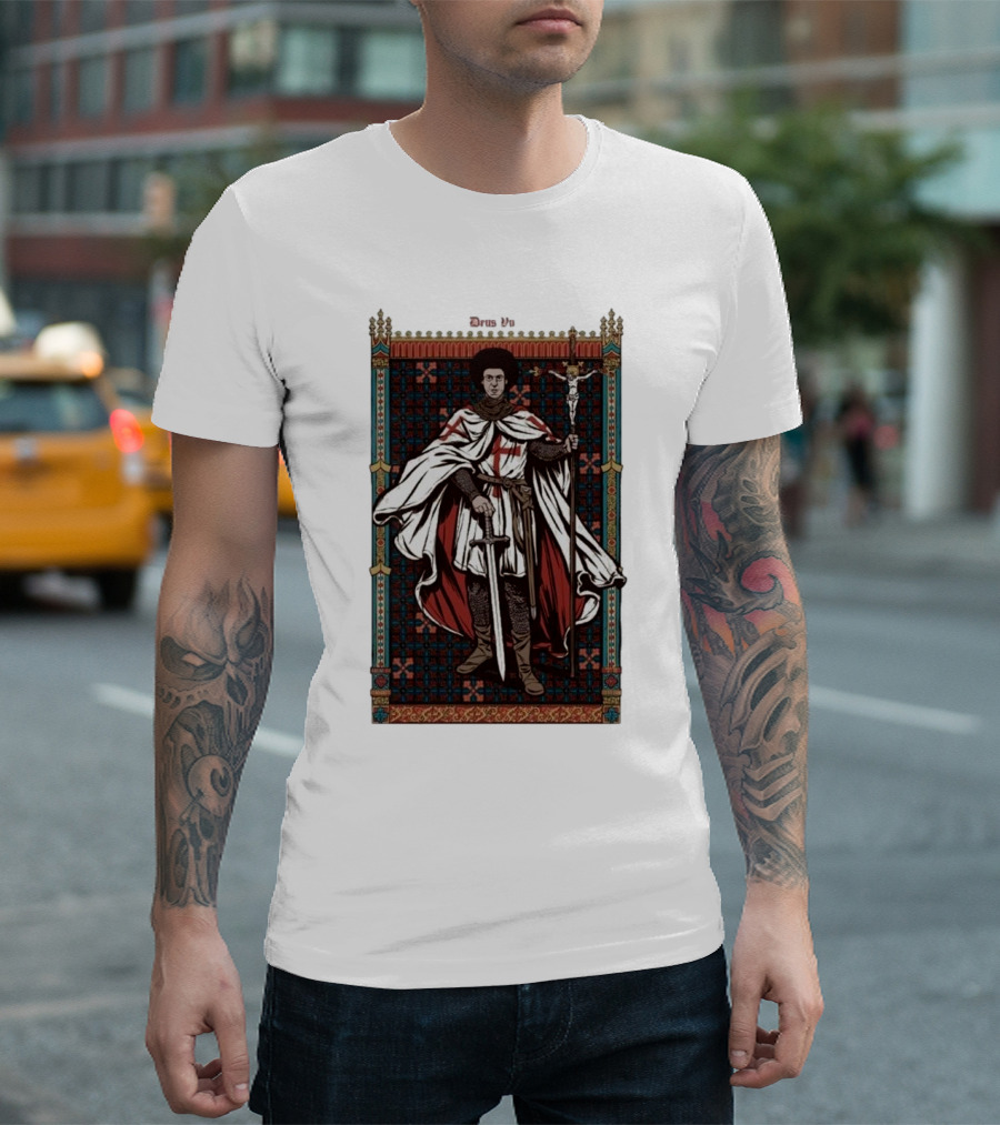 Fr Robinson Crusader Knight Medieval Tapestry Sporting Sword And Cross T-Shirt