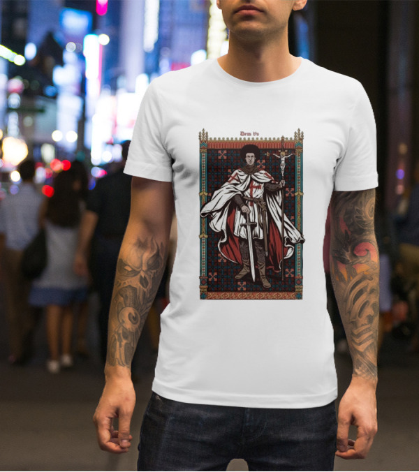 Fr Robinson Crusader Knight Medieval Tapestry Sporting Sword And Cross T-Shirt