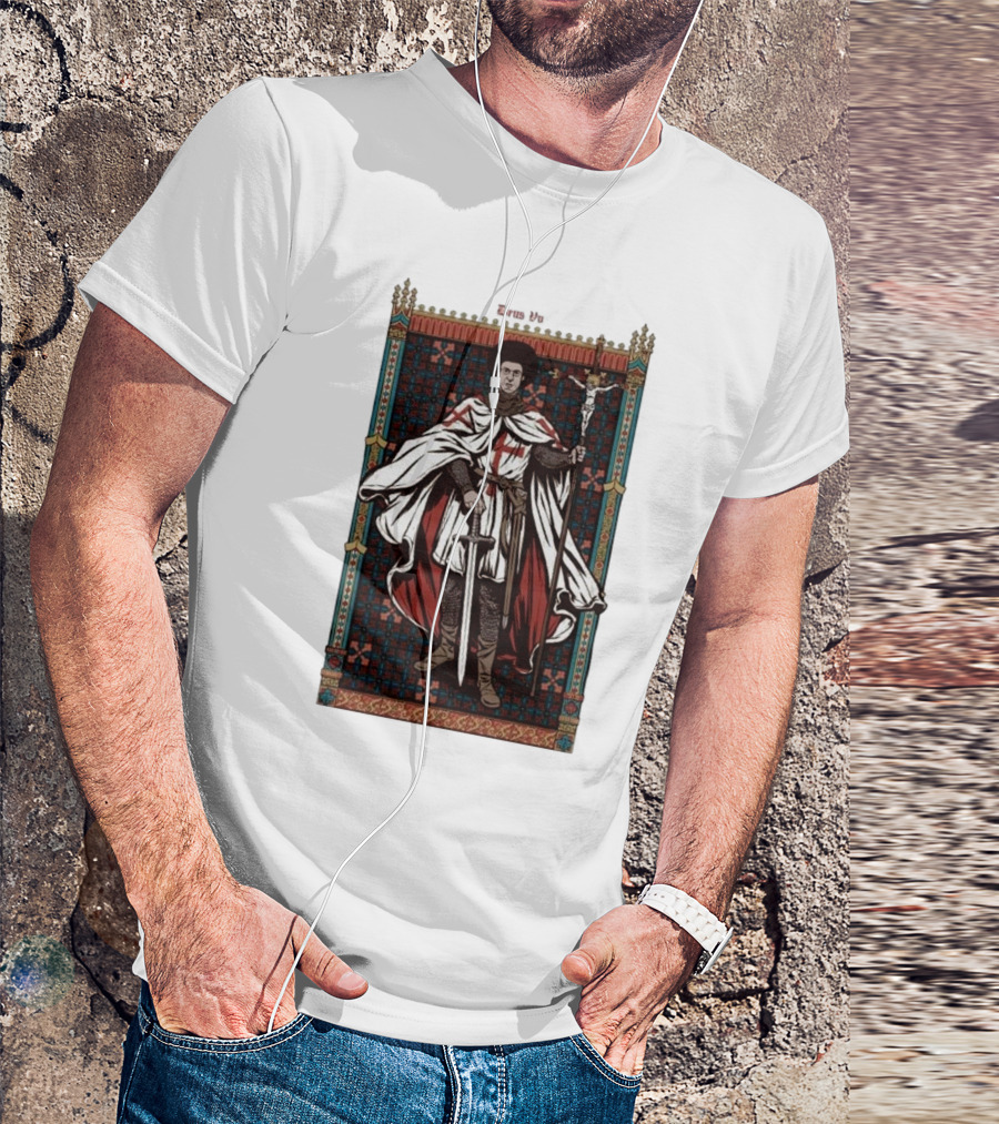 Fr Robinson Crusader Knight Medieval Tapestry Sporting Sword And Cross T-Shirt