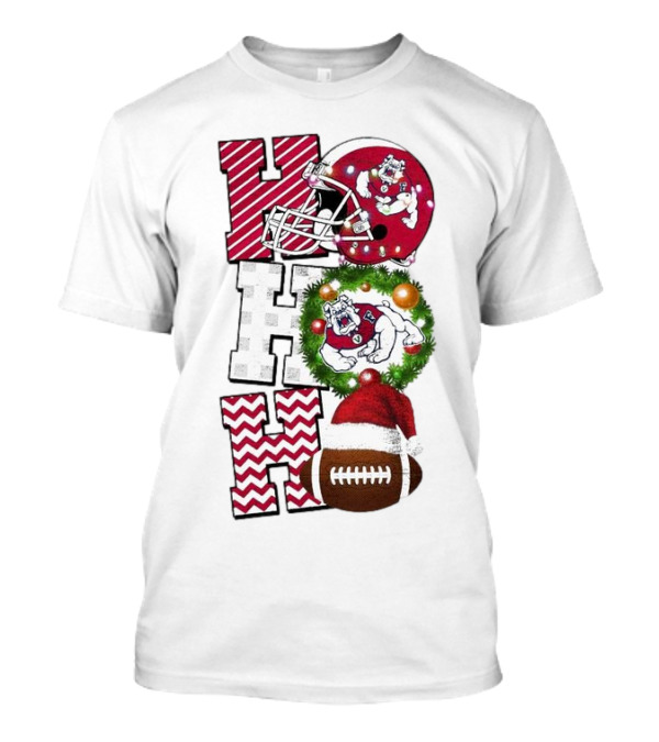 Fresno State Bulldogs Football Christmas Helmet Wreath Santa Hat Rugby T-Shirt