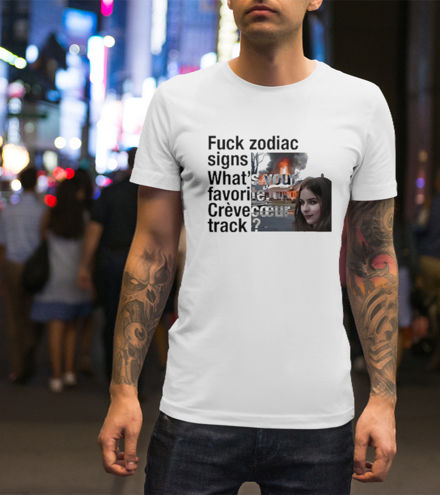 Crèvecoeur Track Favorite With Burning House Background And Girl Smirking T-Shirt