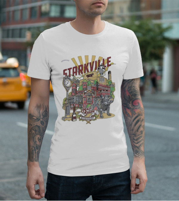 Starkville Mississippi State Hail State Bulldog Tower Vintage Style T-Shirt