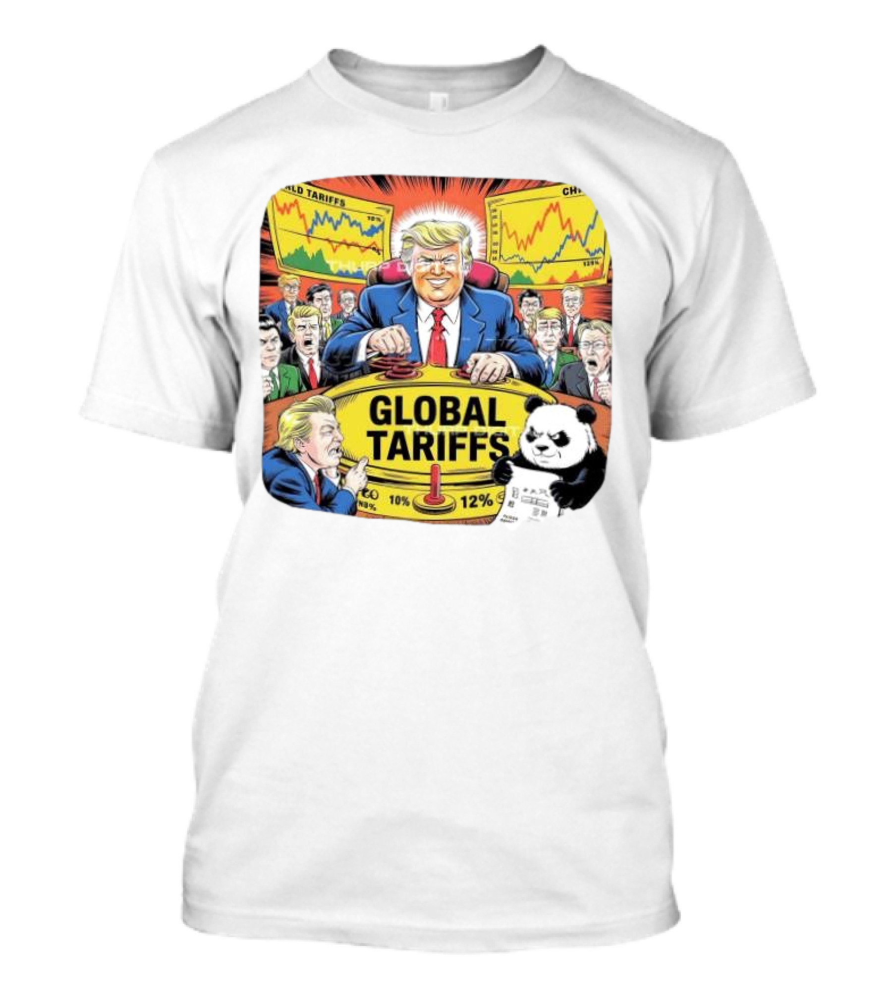 Global Tariffs Trump Cartoon With Panda And World Leaders T-Shirt
