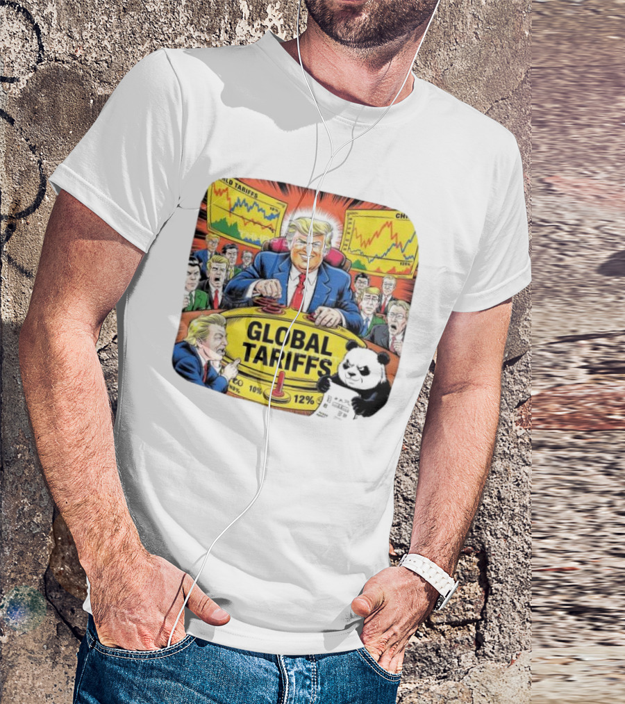 Global Tariffs Trump Cartoon With Panda And World Leaders T-Shirt
