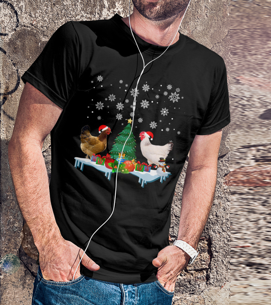 Chicken Merry Christmas Snowflake Festive Scene T-Shirt