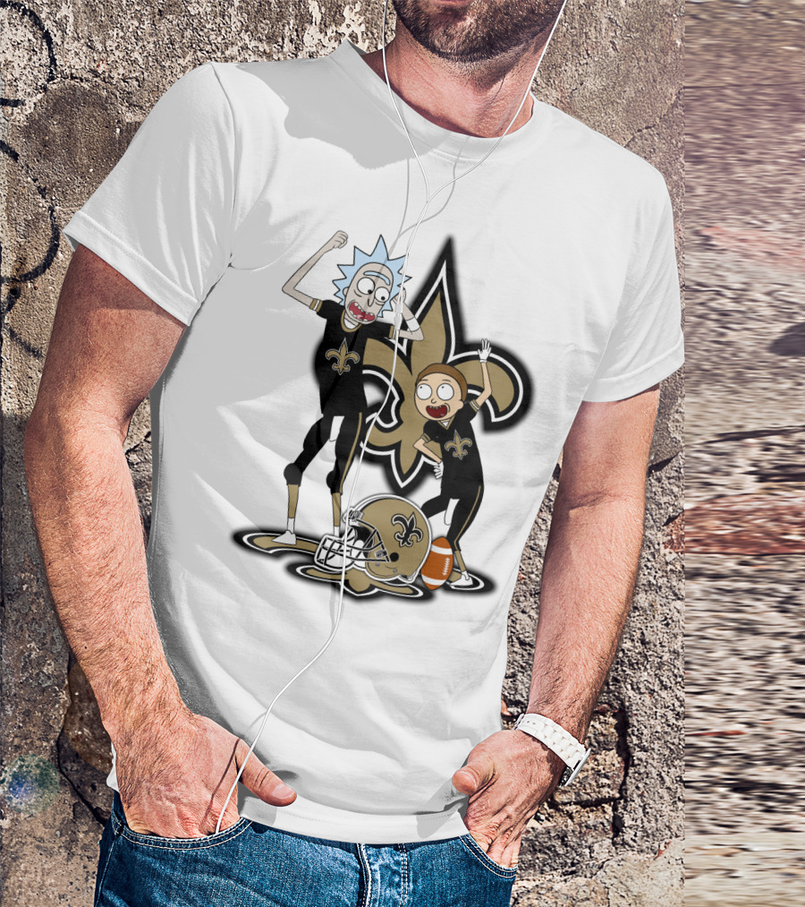 Rick And Morty New Orleans Saints NFL Crossover With Fleur-de-lis T-Shirt