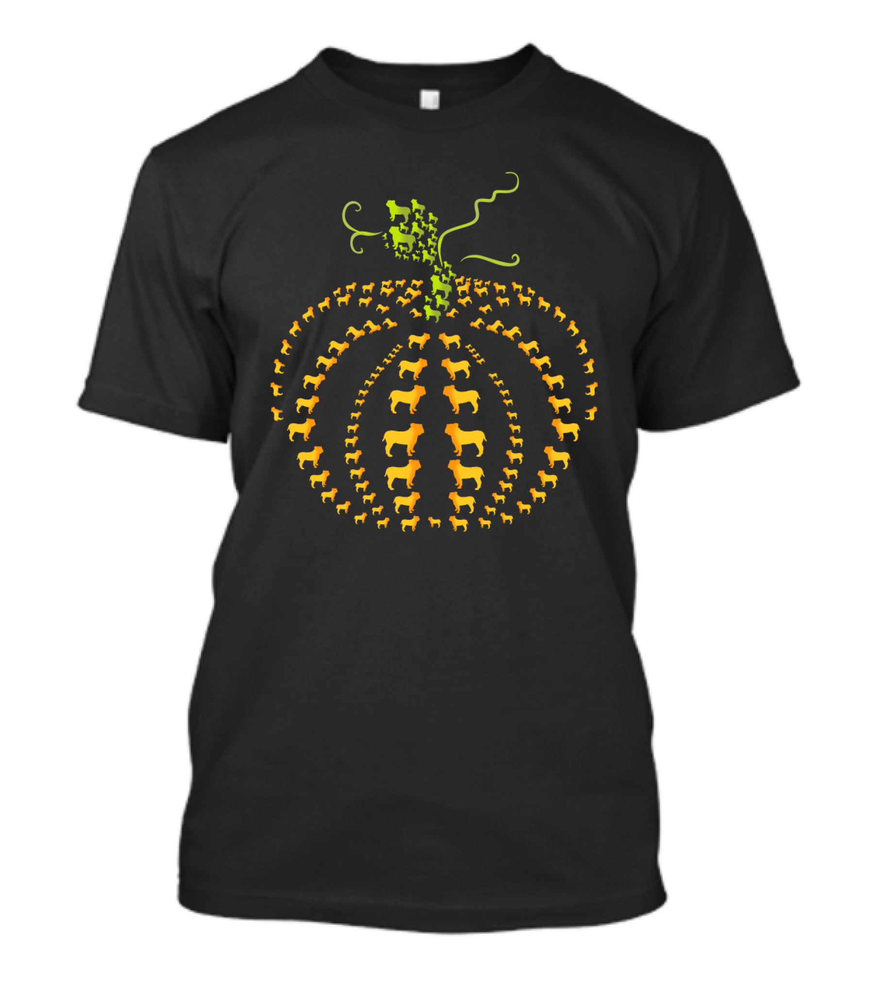 Bulldogs Pumpkin Made Of Orange Dog Silhouettes With Green Vine T-Shirt