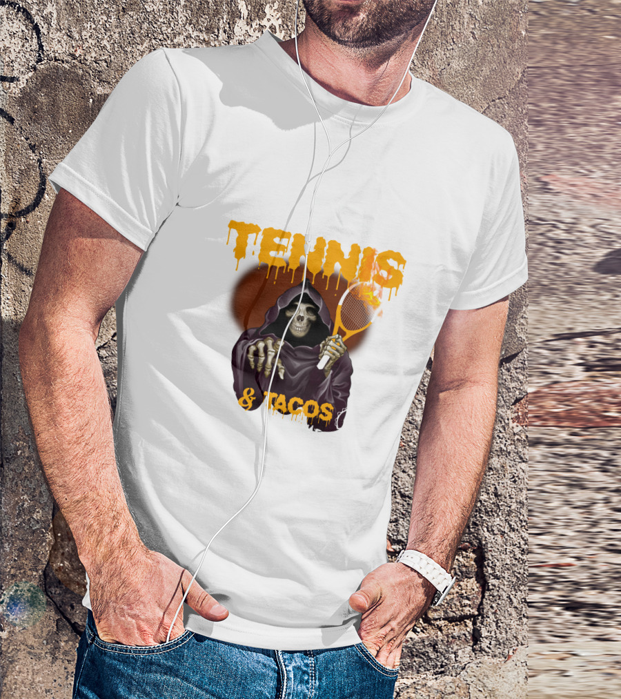 Tennis And Tacos Grim Reaper With Tennis Racket T-Shirt