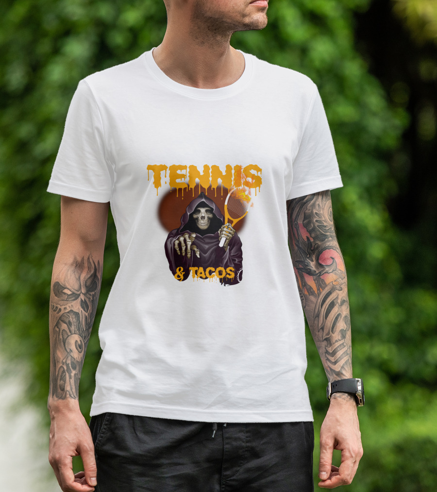 Tennis And Tacos Grim Reaper With Tennis Racket T-Shirt