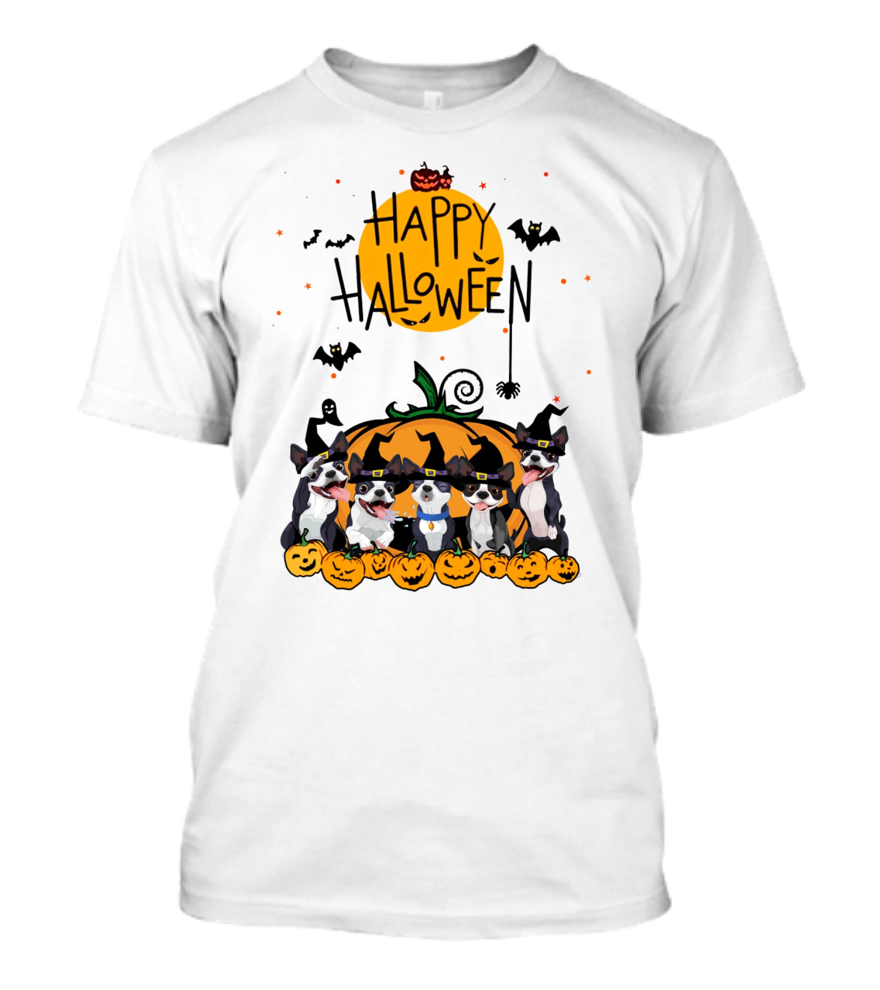 Happy Halloween Boston Terrier Pumpkin Bat T-Shirt