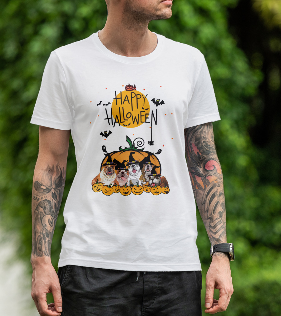 Bulldogs Happy Halloween Pumpkin Bats Spooky T-Shirt