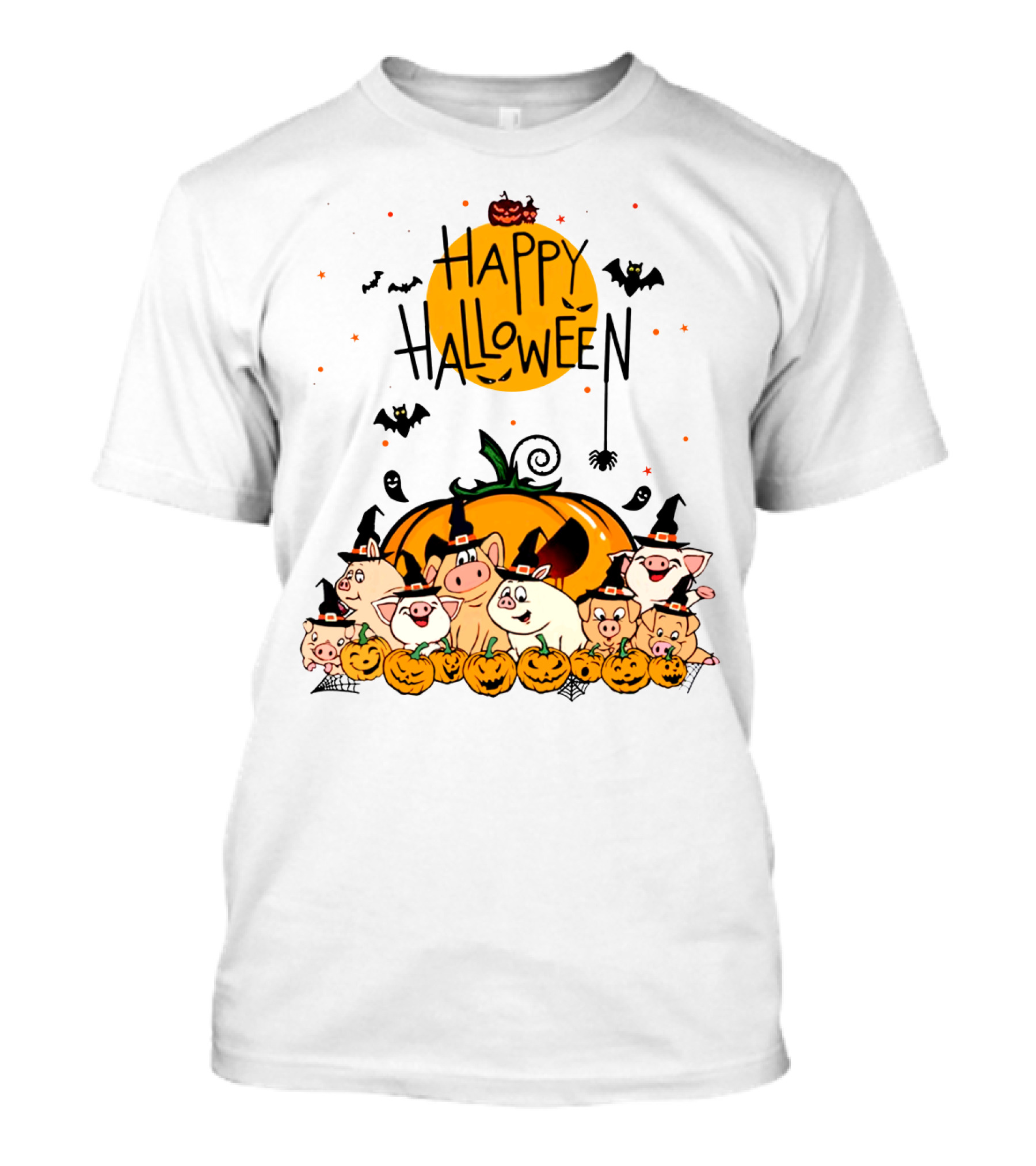 Happy Halloween Pig Pals With Pumpkins And Bats T-Shirt
