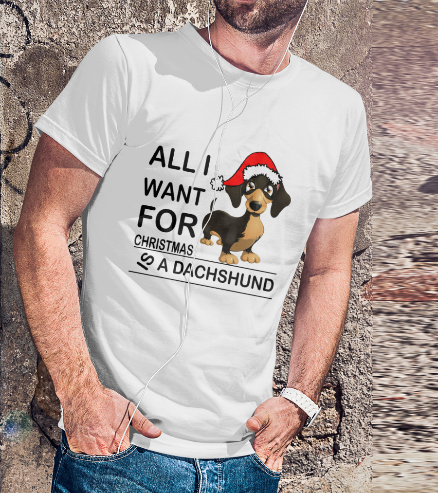 All I Want For Christmas Is A Dachshund Wearing Santa Hat T-Shirt