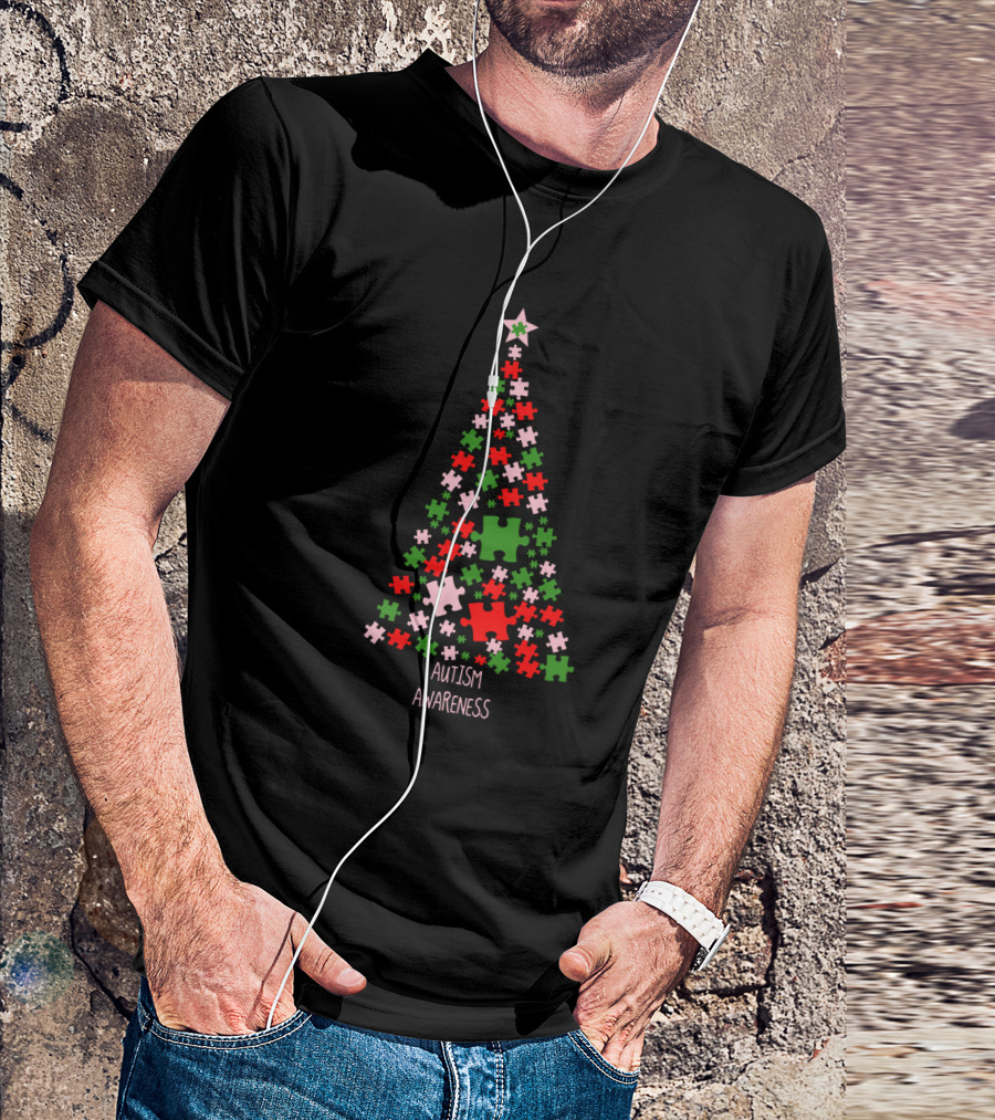 Autism Awareness Puzzle Piece Christmas Tree T-Shirt