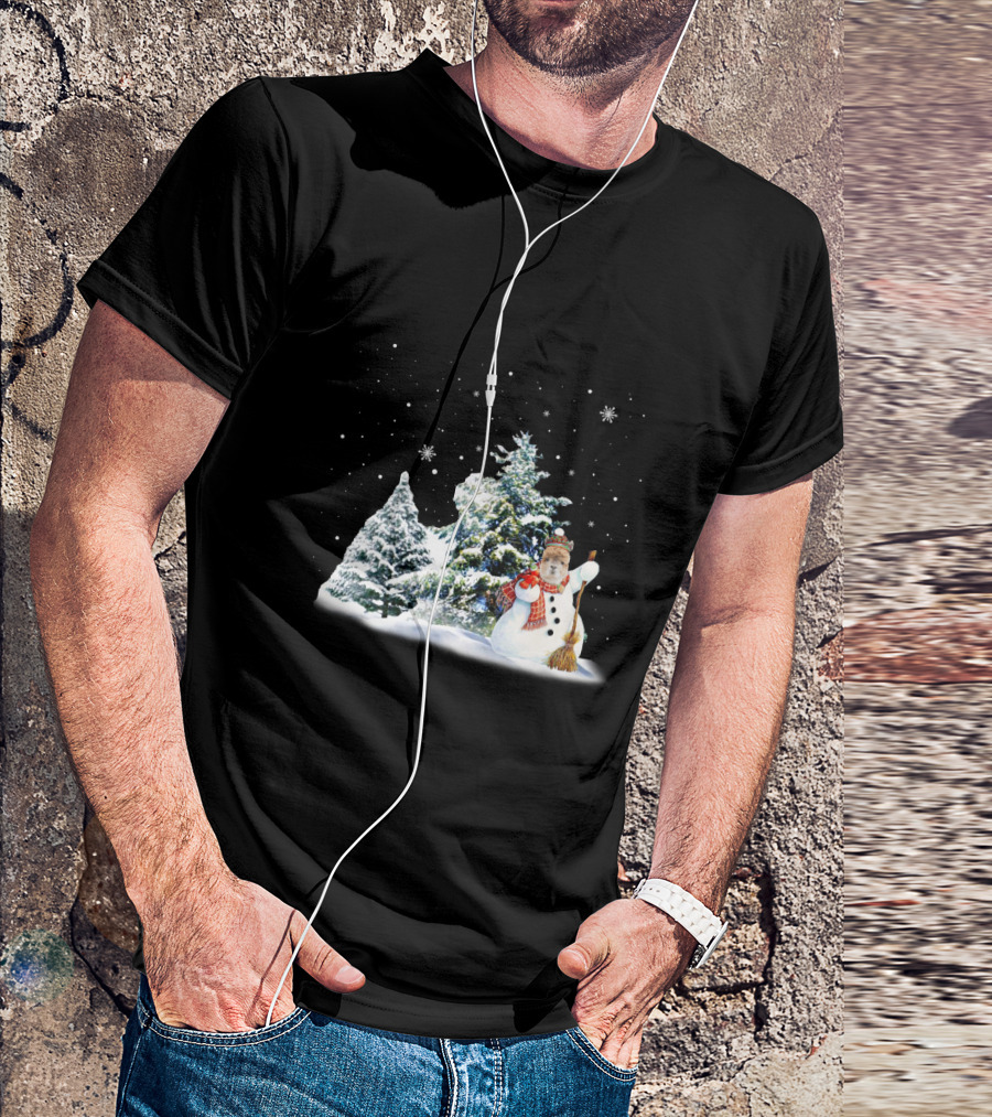 Alpaca Snowman In Winter Forest With Falling Snowflakes T-Shirt