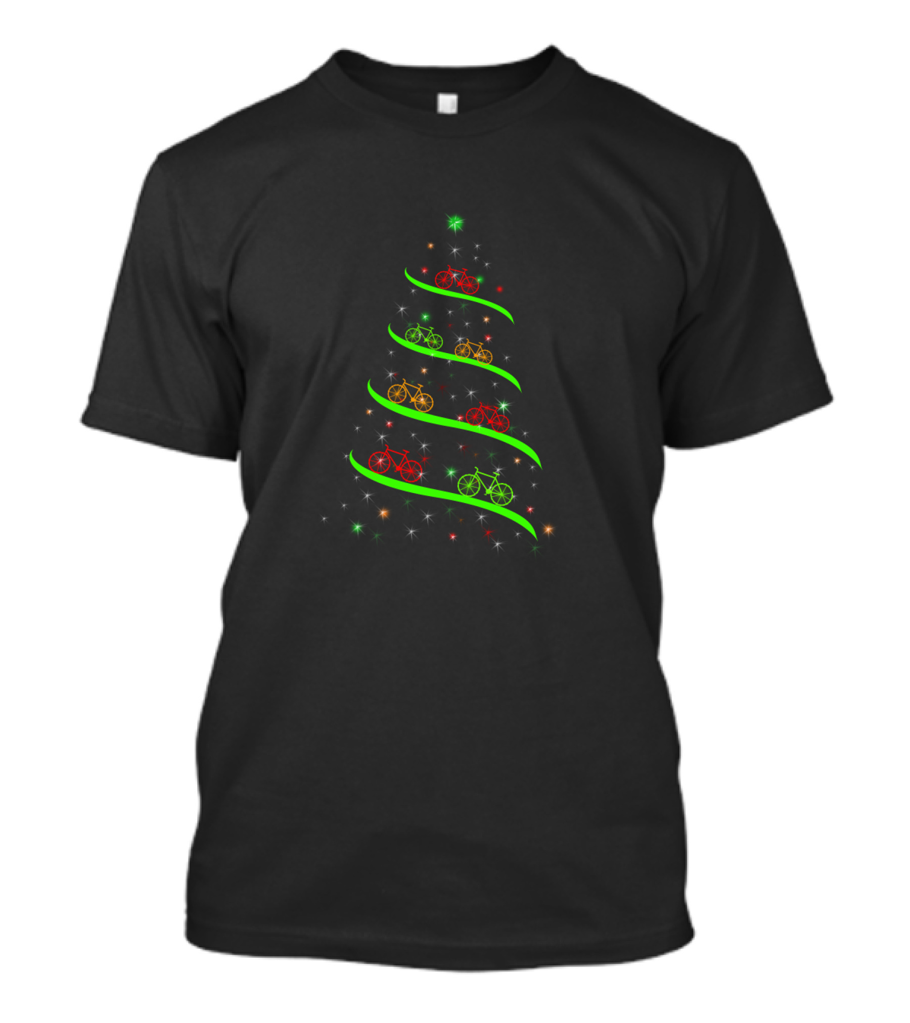 Bicycle Holiday Tree Lights With Red Green Yellow Bikes And Stars T-Shirt